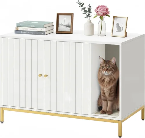 Vista 11 de Feandrea UPCL007B01 - Armario con caja de arena oculta para gatos, mueble moderno de caja de arena con tapete para rascar, patas altas, casa