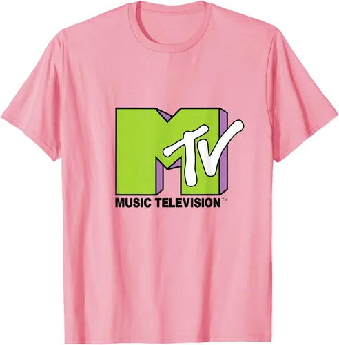 Vista 101 de Camiseta de tratamiento de relleno con logotipo MTV verde lima y morado, Negro, S Azul Marino