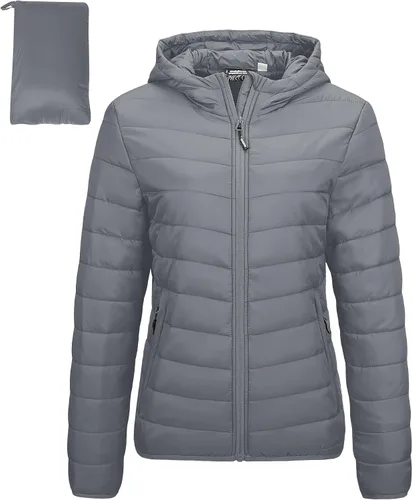 Vista 27 de Outdoor Ventures Chaqueta Puffer Ligera Empacable para Mujer con Cremallera Completa y Capucha, Abrigo de Invierno Acolchado Verde militar