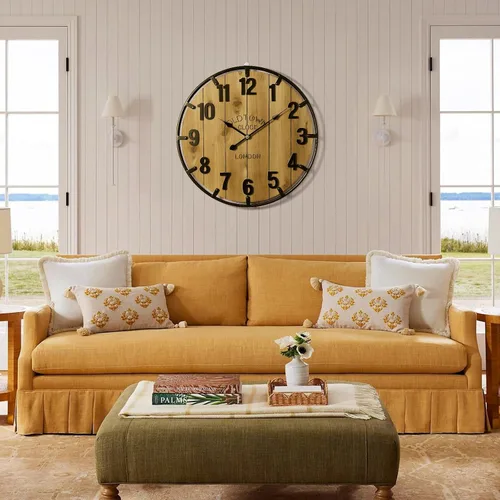 Vista 3 de Vantic Farmhouse - Reloj de pared decorativo extra grande de 24 pulgadas con círculo de metal, reloj de pared de madera de gran tamaño con número