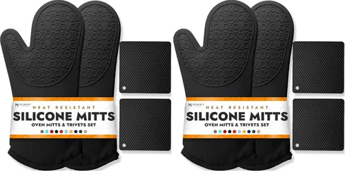 Vista 15 de HOMWE - Manopla de horno profesional y extralarga de silicona, guantes con forro acolchado, agarraderas resistentes al calor, guantes flexibles