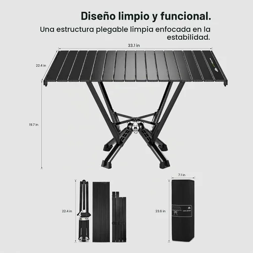 Vista 2 de MTRVR Mesa de camping plegable: diseño estable de aluminio enrollable, estructura de soporte sólida, mesa portátil al aire libre para acampar
