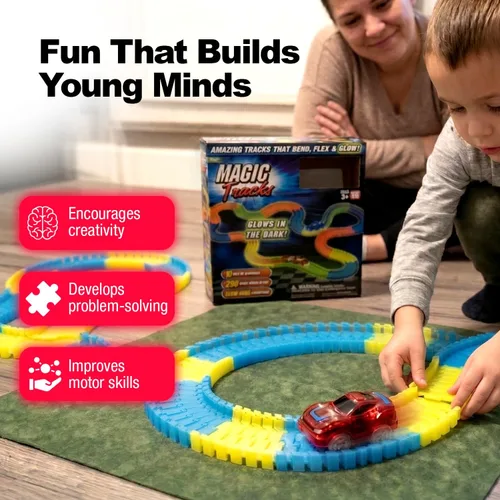 Vista 7 de Ontel Pista de Carreras Mágica de 10 Pies que Brilla en la Oscuridad, Flexible y Doblegable con Coche de Carrera LED, Juego Educativo de Regalo