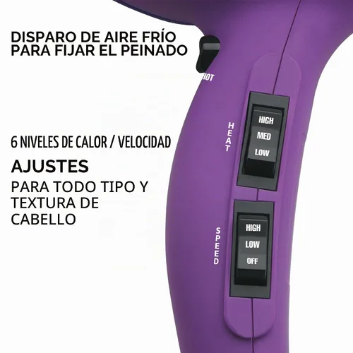 Vista 3 de Hot Tools Pro Artist 1875W Turbo Ionic Dryer Golpes suaves y sin encrespamiento (morado)
