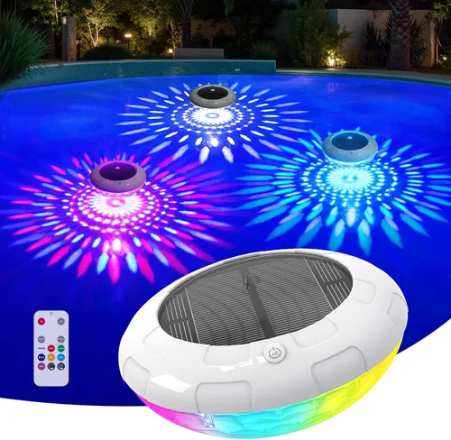 Vista 8 de Luces flotantes para piscina con control remoto, luces solares RGB de 6.5 pulgadas con 9 iluminación dinámica, IP68 impermeable, luz flotante solar