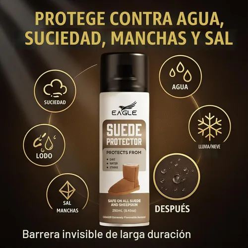 Vista 6 de Eagle Spray protector de gamuza y nobuck de 8.5 fl oz – Spray impermeable compatible con botas y chaquetas UGG Protege del agua, manchas, suciedad
