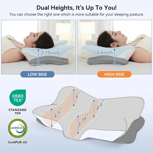 Vista 4 de Almohada Cervical Ergonómica para Soporte del Cuello, Almohadas Ortopédicas de Contorno de Espuma Viscoelástica para Dormir de Lado con Doble