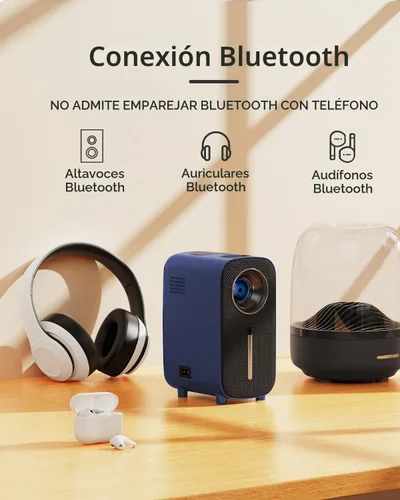 Vista 3 de Mini proyector de película Bluetooth: proyector de 1080P, proyector de película 4K, proyector de TV portátil para el hogar, proyector LED de video