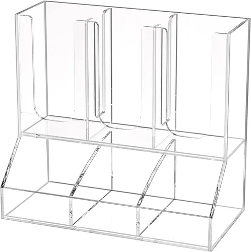 Vista 7 de Richboom Organizador de tazas y tapas, 6 compartimentos con 2 separadores extraíbles, estación de café, dispensador de tazas, organizador de Negro