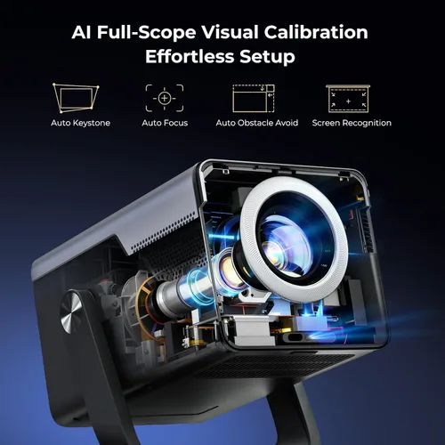 Vista 2 de [2000 ANSI luz diurna visible] Proyector de video inteligente nativo 1080P entrada 4K 8K, proyector portátil Android 14 con sonido HiFi, enfoque