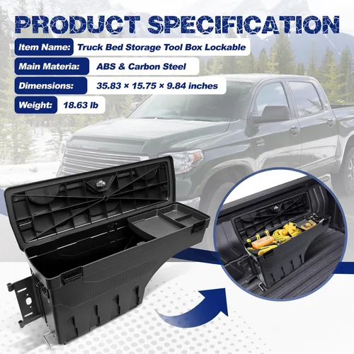 Vista 3 de Caja de herramientas de almacenamiento para caja de camioneta con cerradura, apta para Toyota Tundra 2007-2021, caja de herramientas giratoria