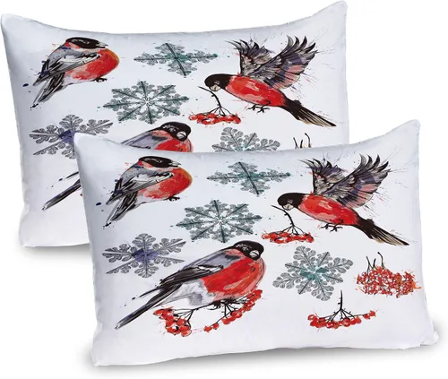 Vista 46 de Ambesonne Juego de 2 fundas de almohada navideñas, diseño de estrellas de Navidad y copos de nieve, letras retro, ropa de cama de microfibra
