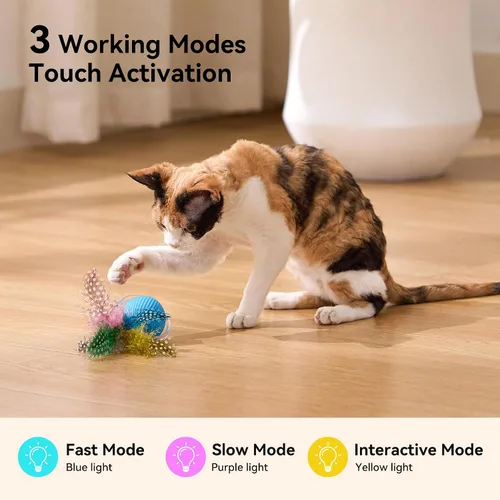 Vista 4 de ZOMISIA Pelota de juguete interactiva para gatos, juguetes para esconderse y buscar en alfombra de juego, juguetes de gatitos rodantes en movimiento