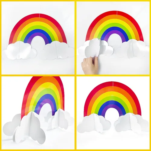 Vista 3 de Decoraciones de fiesta de arco iris, nube 3D, círculo, puntos, estrella, luna, rayo, guirnalda colorida para cumpleaños, baby shower, boda