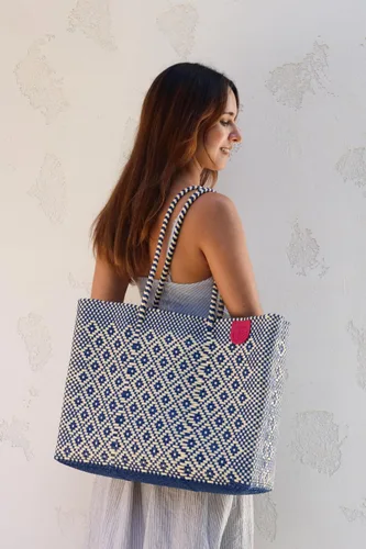 Vista 6 de Mixte Tejido Super Bolso de Mano, Bolso de Plástico Reciclado Tejido a Mano, Bolso Tejido Mexicano, Bolso de Playa, Bolso de Verano, Bolso de Playa