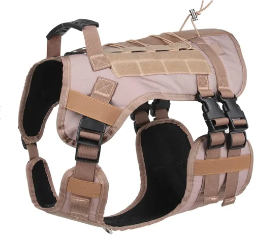 Vista 6 de Arnés táctico para perros medianos y grandes sin tirones, arnés militar con asa, chaleco para perro de servicio con paneles Molle y bucle, arnés