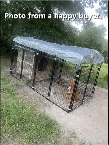 Vista 8 de Nueva Perrera modular para perros, panel de acero soldado resistente, cubierta para mascotas, 5 pies de ancho x 10 pies de largo x 5.5 pies de alto
