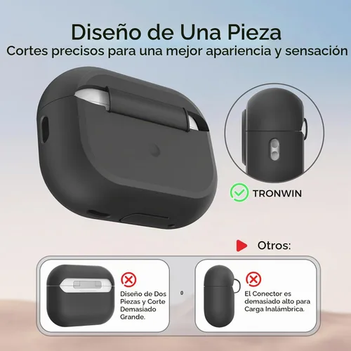 Vista 5 de TRONWIN Funda para AirPods Pro 2, [con bloqueo] Funda para AirPods Pro de una pieza (2ª/1ª generación), funda protectora completa de silicona suave