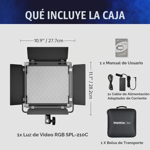 Vista 7 de Mettlelite Luz de Video LED RGB SPL210C con Control de APP, Panel RGB de Color Completo 360, 2800K-8000K, CRI/TLCI 97+, 10 Escenas, Iluminación