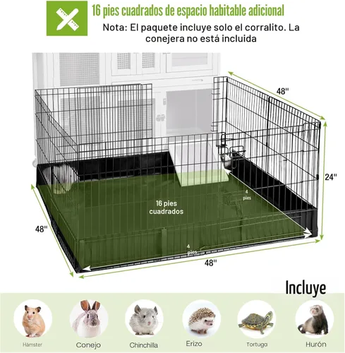 Vista 4 de GUTINNEEN Jaula para Mascotas de Conejo Correr Extensión Interior Pequeño Corral para Animales (Solo Corral)