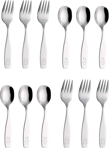 Vista 15 de ANNOVA Cubertería para niños con acabado mate, de alta calidad, de acero inoxidable, tenedores, cucharadas, utensilios para niños, oxidados