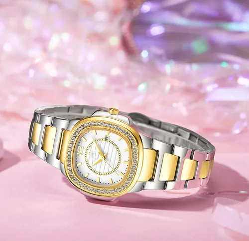 Vista 3 de Relojes de mujer Moda Cuadrado Dial Acero Inoxidable Impermeable Fecha Diamante Damas Vestido Relojes de Pulsera