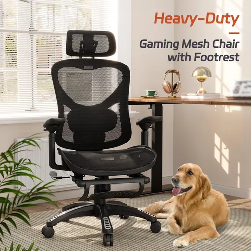 Vista 9 de Ergonomic Home Mesh Chair with Footrest, Lumbar Height Adjustment & 215° Rotate Armrests, Recline Lock 90°–120°, High-Back Big and Tall Computer