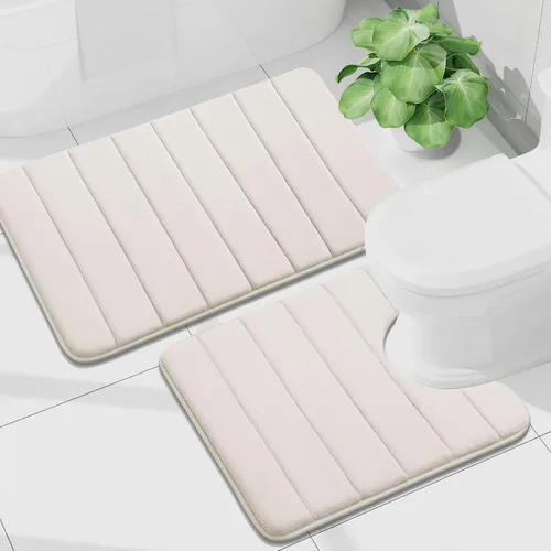 Vista 19 de Buganda Juego de 2 alfombras y tapetes de baño de espuma viscoelástica, lavables a máquina, suaves, antideslizantes, absorbentes, para baño, ducha
