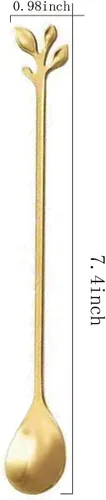 Vista 2 de Cucharas de mango largo en forma de hoja dorada, cucharas de cóctel de acero inoxidable, cuchara de postre para café, té, helado, postre para bar