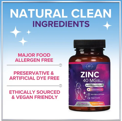 Vista 7 de Suplementos de zinc de 40 mg – Apoyo inmunológico de alta potencia y suplemento antioxidante – El mejor suplemento de zinc para la salud de la piel