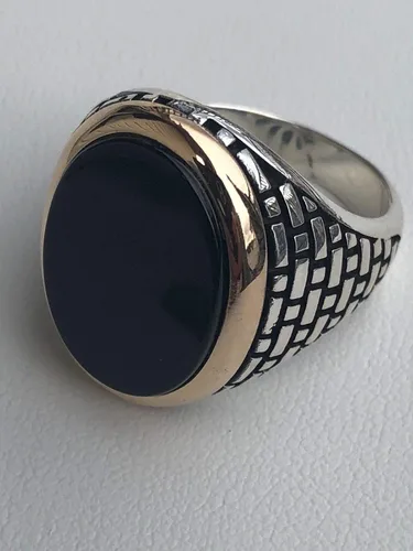 Vista 3 de Anillo de plata de ley 925 sólida para hombre, color ónix negro, talla 7-13, Metal, Ónix