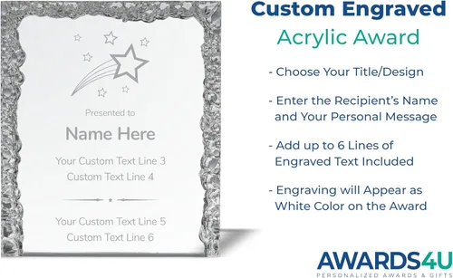 Vista 5 de Trofeo grabado personalizado Premios acrílicos personalizados con grabado Estrella brillante Más allá Marcar la diferencia Jubilación