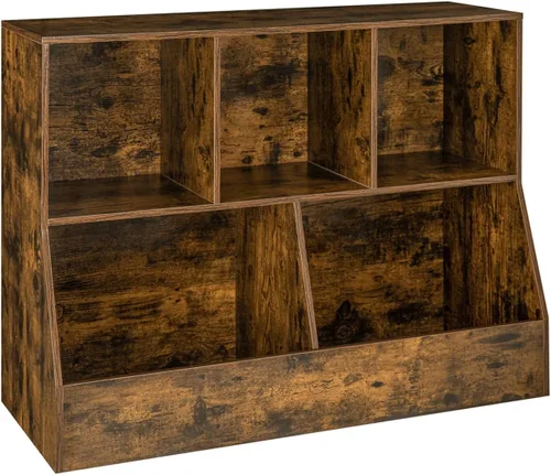 Vista 22 de DINZI LVJ Organizador de almacenamiento para juguetes, estantería para niños, gabinete de almacenamiento de juguetes de madera, estantería