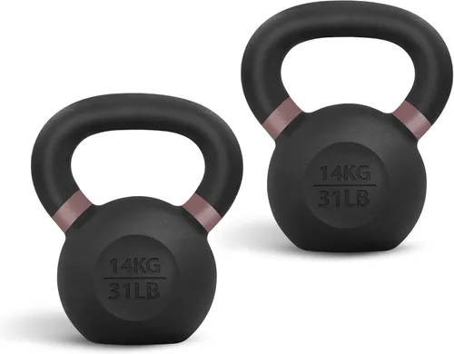 Vista 9 de Yes4All Powder Coated Kettlebell, Cast Iron Core Kettlebells with Non-Slip Handle & Flat Bottom for Conditioning, Heavy Duty for Strength Training