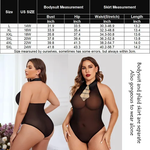 Vista 6 de Avidlove Conjunto de lencería de talla grande para mujer, trajes sexys para juegos de rol, disfraz de cosplay, lencería escolar con falda a cuadros