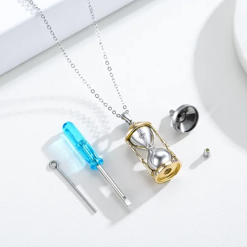 Vista 2 de Bala, reloj de arena, cilindro, collar de urna de plata de ley 925, colgante de recuerdo de cremación, joyería de bautismo para hombres y mujeres