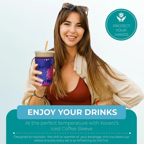 Vista 3 de Funda Koverz para café helado, funda aislante de neopreno para taza, se ajusta a una taza de café de 32 Oz., lavable y reutilizable, accesorios