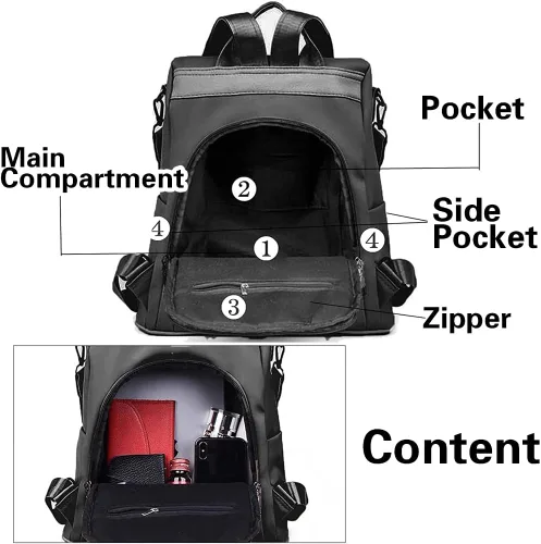 Vista 23 de Mochila para mujer, impermeable, antirrobo, bolsa de viaje, estiloA , L, Mochila