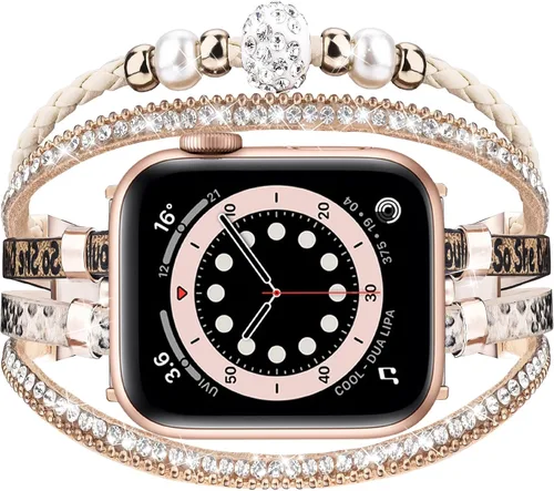 Vista 12 de MOFREE - Pulsera de cuero boho compatible con Apple Watch Band de 38, 40, 41 mm, pulsera de cuentas multicapa hecha a mano para Apple Watch, correa