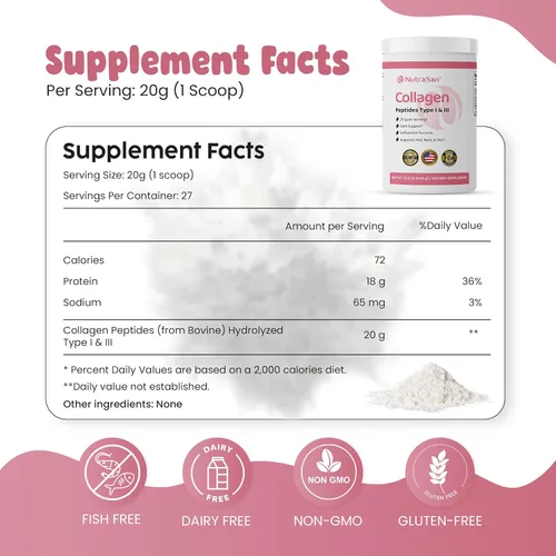 Vista 2 de Polvo de péptidos de colágeno – Suplemento de colágeno sin sabor para mujeres y hombres – 0.71 oz de proteína de colágeno hidrolizada tipo I y III