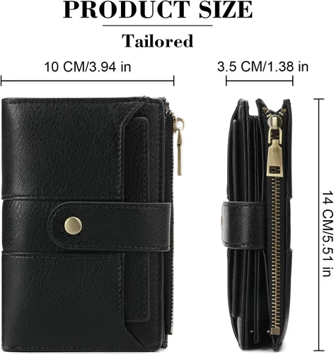 Vista 3 de SENDEFN Cartera pequeña de cuero para mujer, con bloqueo RFID, tarjetero con doble cremallera, monedero plegable
