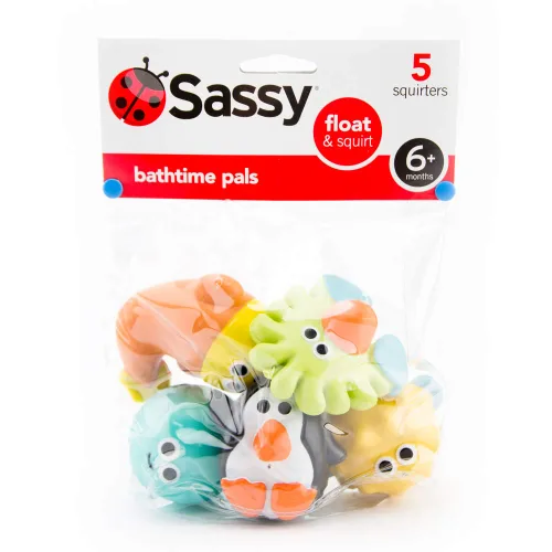 Vista 2 de Sassy Bathtime Pals - Juego de 5 personajes marinos para chorrear y flotar (más de 9 meses)