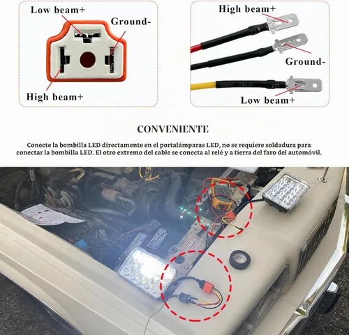 Vista 3 de 2 piezas H4 HB2 9003 arnés de cableado socket para faros delanteros, conector de cerámica de 16AWG para faros delanteros, enchufe hembra de coleta