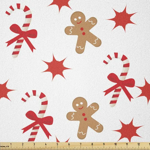 Vista 49 de Ambesonne Tela Navideña por Yarda, Tema Navideño Colorido Vivo Piñas de Pino Ramas Hombre de Jengibre Imagen de Bayas Estampada, Tela de Punto