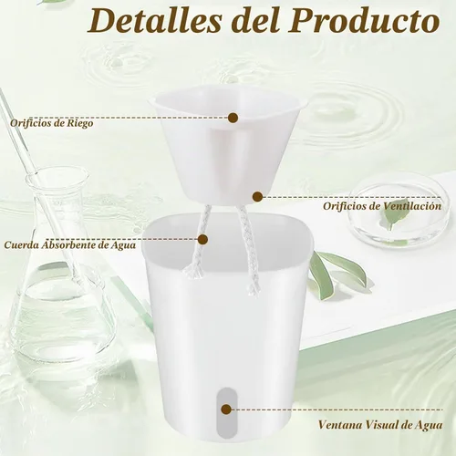 Vista 3 de Macetas de riego automático de 4 pulgadas para plantas de interior, 10 juegos de macetas de riego automático con ventana de nivel de agua visual