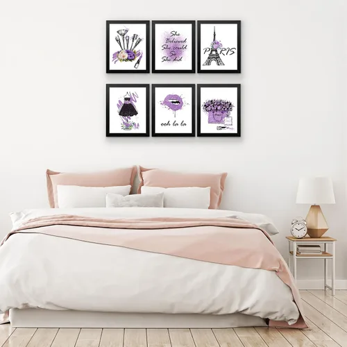 Vista 3 de HoozGee Juego de 6 pósteres enmarcados de maquillaje de moda, decoración de pared con marco de París, impresiones artísticas de pared