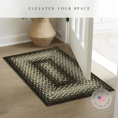 Vista 3 de Maples Rugs Marion - Alfombra bohemia con diseño trenzado, fabricada en Estados Unidos, lavable, antideslizante, para entrada, vestíbulo, cocina