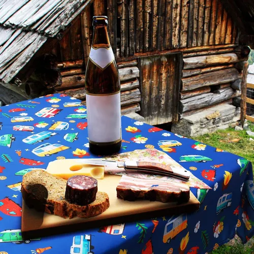 Vista 6 de Tudomro Mantel de camping con fundas de banco de picnic, se adapta a mesas de picnic de 4 a 7 pies, mantel de poliéster lavable y reutilizable
