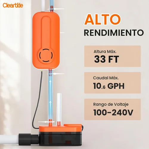 Vista 3 de Cleartide Mini bomba de condensado HVAC dividida, 10.6 GPH, 110V/240V, interruptor de seguridad automático, eliminación de condensado de CA