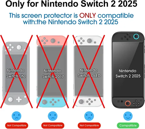 Vista 2 de amFilm Protector de pantalla OneTouch de alineación automática para Nintendo Switch 2 [7.9 pulgadas] Vidrio templado 2025, accesorios, instalación